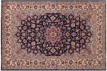 handmade Traditional Kashan Blue Beige Hand Knotted RECTANGLE 100% Wool Pile area rug 8x13